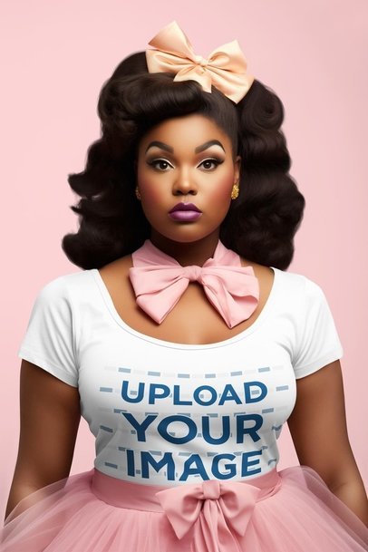 T-Shirt Mockup of an AI-Generated Woman With a Coquette-Inspired Look