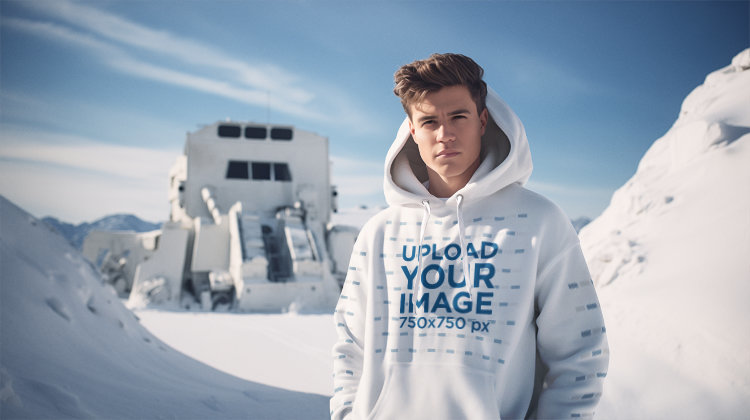 Hoodie Mockup of an AI-Created Man Posing in a Star Wars-Inspired Setting