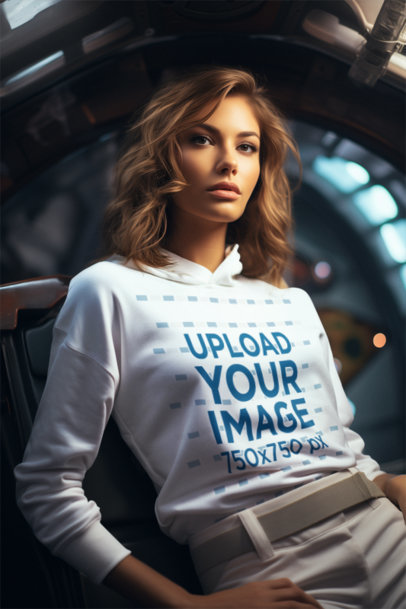Star Wars-Inspired Mockup of an AI-Generated Woman Wearing a Hoodie