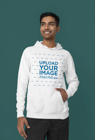 Gildan Pullover Hoodie Mockup Featuring a Man Posing With a Smiling Face in a Studio
