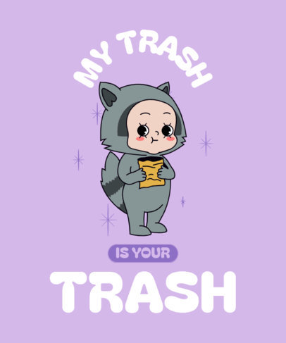 T-Shirt Design Template Featuring a Cute Dolls-Inspired Character With a Raccoon Costume
