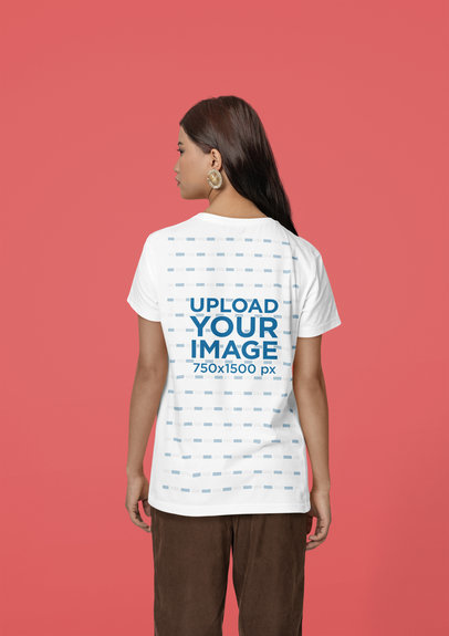 Back-View Mockup of a Woman with Long Hair Wearing a T-Shirt from Scott International