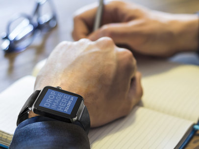 Businessman Writing With Black Apple Watch Mockup Template