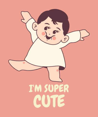 T-Shirt Design Template With an Adorable Baby Inspired by Cute Dolls Toys