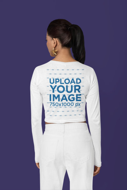 Back-View Mockup of a Woman Wearing a Long-Sleeved Crop Top from The Blazze m37642