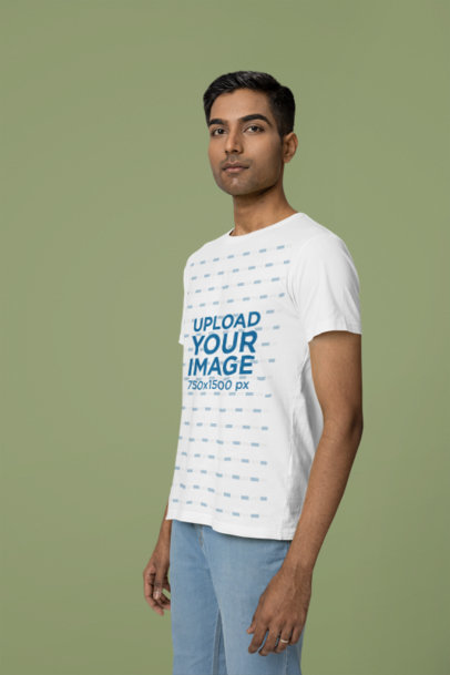 Scott International T-Shirt Mockup Featuring a Serious Man Posing in a Studio