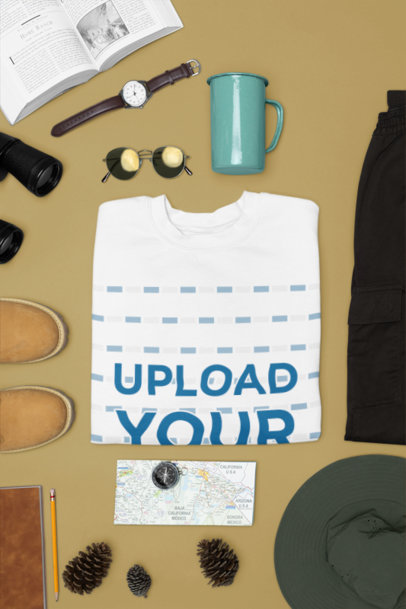 Outfit Mockup Featuring a Crewneck Sweatshirt from Gildan Surrounded by Travel Items m37465