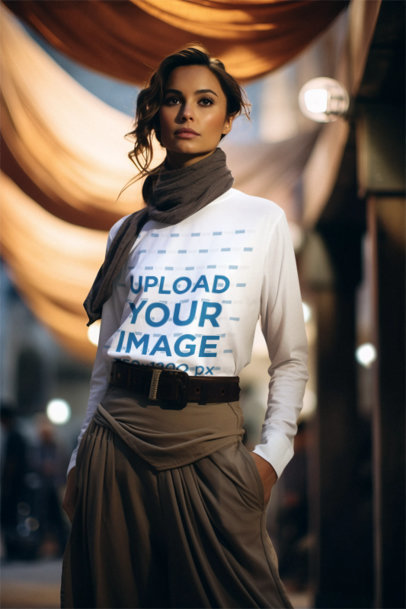 Long Sleeve Tee Mockup of a Female Character Inspired by Star Wars for May the 4th