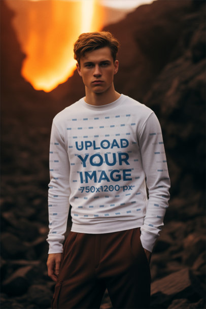 Sweatshirt Mockup of an AI-Created Man Inspired by a Retro Sci-Fi Movie