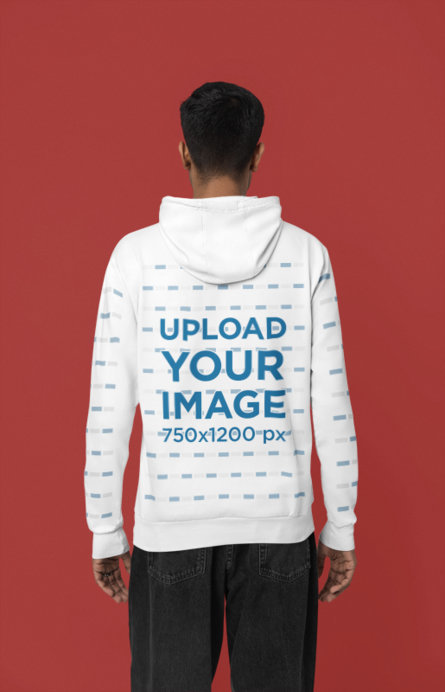 Back-View Mockup Featuring a Man Wearing a Hoodie from Gildan in a Studio