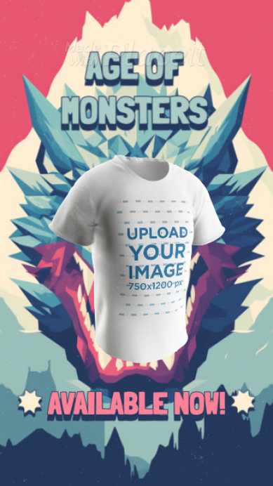 Kaijus-Inspired Video of a Round-Neck T-Shirt With an Animated Dragon