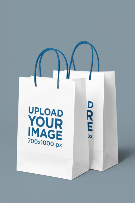 Mockup of Two AI-Created Gift Bags Placed on a Customizable Backdrop