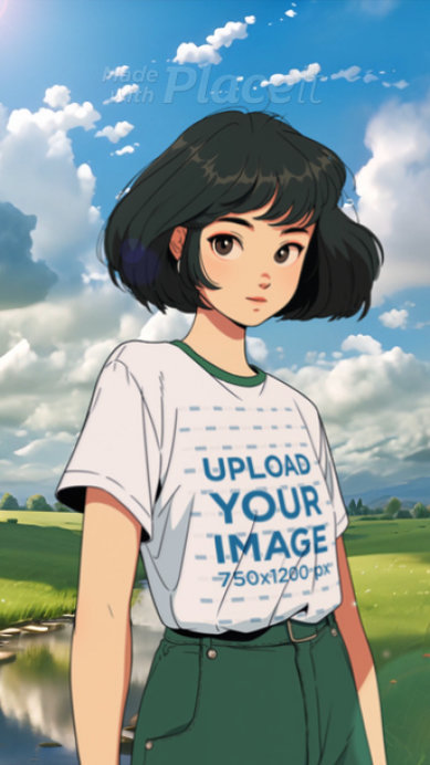 Studio Ghibli-Inspired Video Featuring an Anime Woman Wearing a T-Shirt