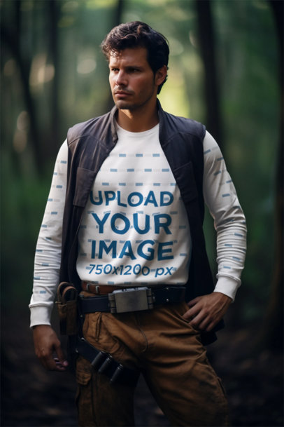 Han Solo-Inspired Mockup Featuring a Man With a Long-Sleeve Tee m37866