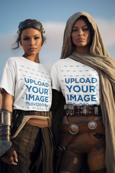 T-Shirt Mockup of AI-Created Women in Jedi-Inspired Costumes for May the 4th m37875