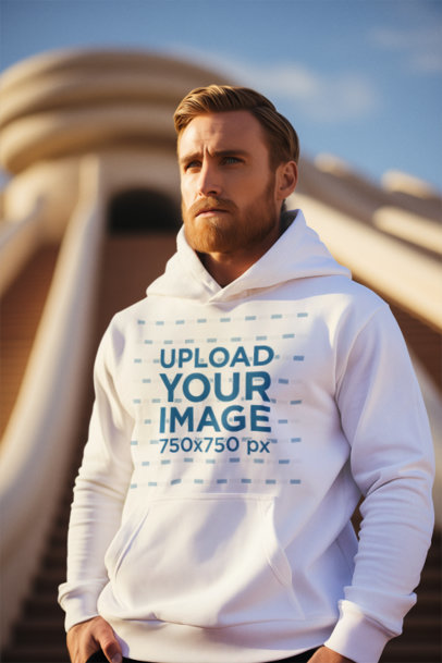 Pullover Hoodie of an AI-Created Bearded Man Inspired by Star Wars' Obi-Wan Kenobi