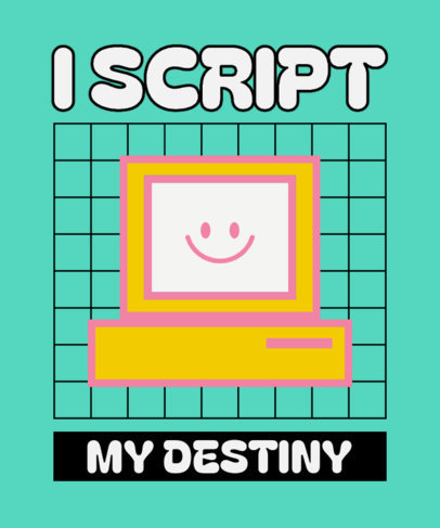 Retro T-Shirt Design Template Featuring a Smiling Computer with a Quote 6374