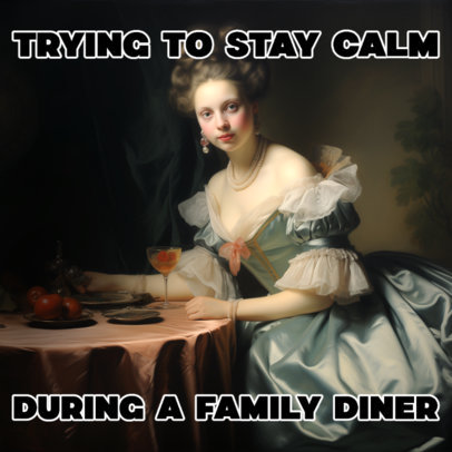 Instagram Post Template Featuring a Classic Painting of a Woman and a Funny Meme Quote