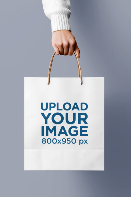 Mockup of an AI-Generated Woman Carrying a Gift Bag Against a Colorful Background
