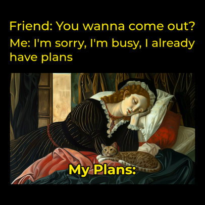 Meme-Inspired Instagram Post Template with a Classic Painting of a Woman Sleeping