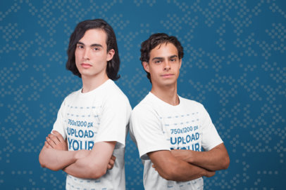 T-Shirt Mockup Featuring Two Gamers Posing with Arms Crossed a21107