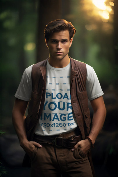 Han Solo-Inspired Mockup Featuring a Serious AI-Created Man With a T-Shirt m37865