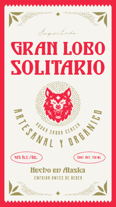 Front Label Creator With a Wolf Graphic for a Handmade Vodka Beverage 6408b