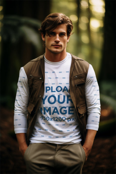 Long-Sleeve Tee Mockup of an AI-Generated Man Inspired by Han Solo