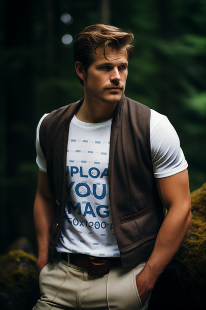 May the 4th-Inspired Mockup Featuring an AI-Generated Man Wearing a T-Shirt