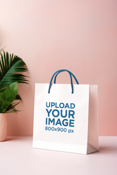 Mockup of an AI-Created Gift Bag Placed Against a Pink Wall m37178