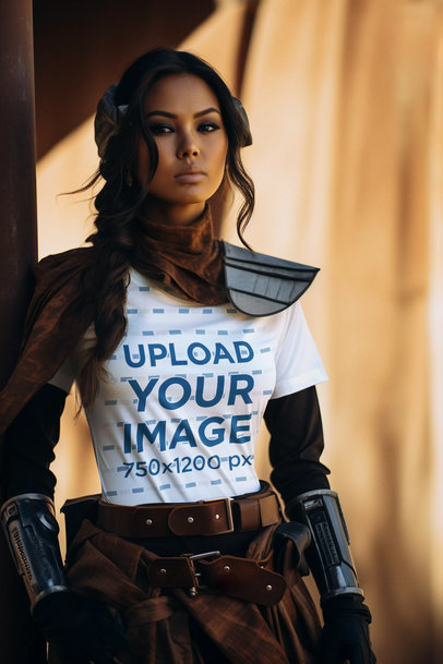 T-Shirt Mockup of an AI-Generated Woman in a Star Wars-Inspired Costume