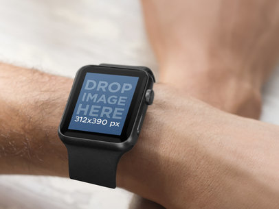 Crossed Male Hands Wearing a Black Apple Watch Mockup Template