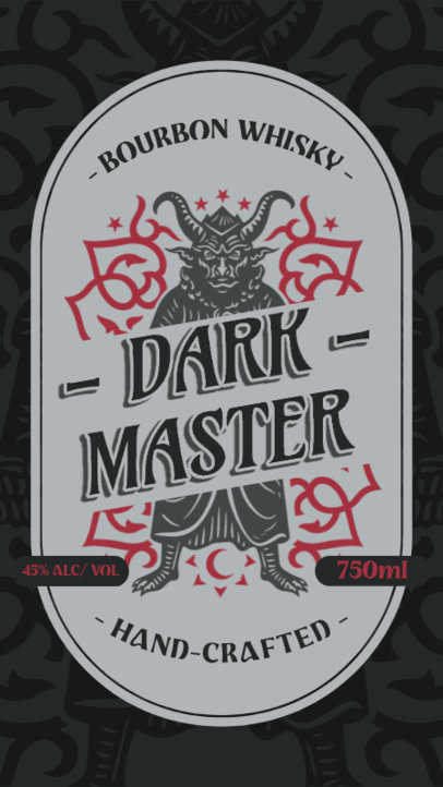 Front Label Maker for a Handmade Bourbon Whisky With a Devil Graphic