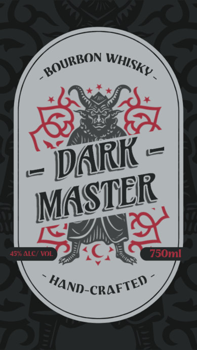 Front Label Maker for a Handmade Bourbon Whisky With a Devil Graphic
