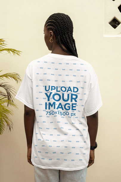 Back-View Mockup Featuring a Woman with Braided Hair Wearing a T-Shirt