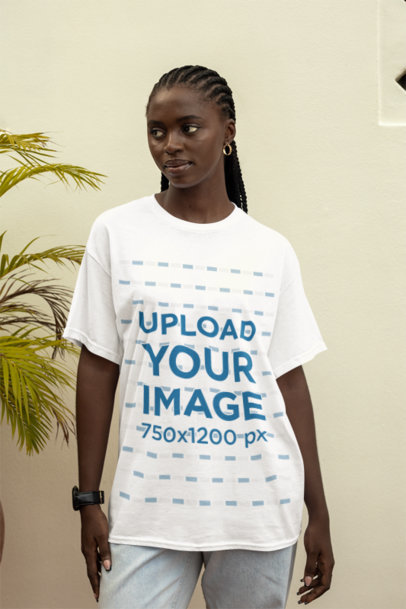 Mockup of a Woman with Braids Wearing an Oversized Tee with a Rounded Neck m37944