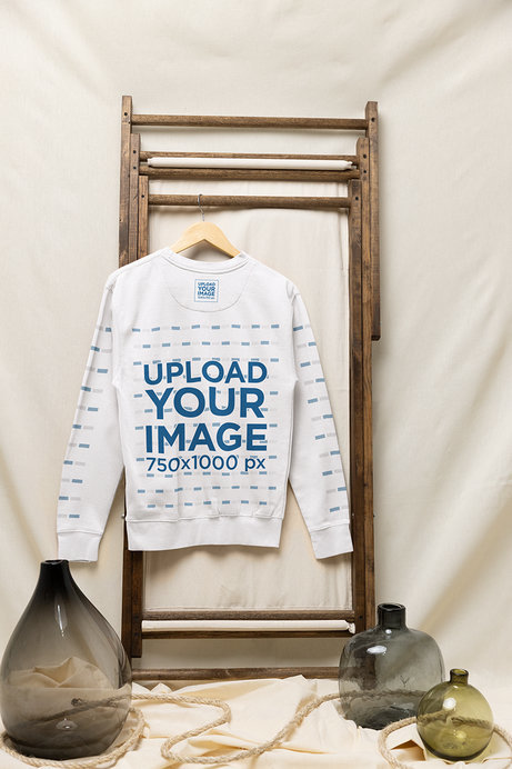 Back-View Mockup Featuring a Cotton Heritage Sweatshirt in a Rustic Setting