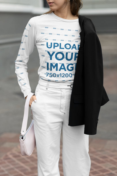Bella Canvas Long-Sleeve Tee Mockup of a Cropped-Face Woman Wearing a Modest Fashion Look