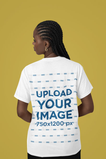 Back-View T-Shirt Mockup Featuring a Woman Posing Against a Customizable Backdrop