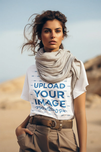 AI-Generated Mockup of a Woman Inspired by Star Wars Wearing a T-Shirt