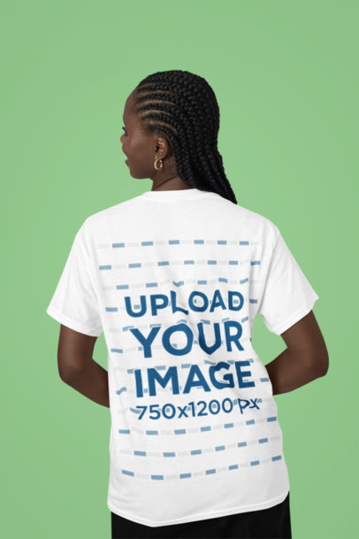 Back-View Mockup Featuring a Woman with Braided Hair Wearing a T-Shirt