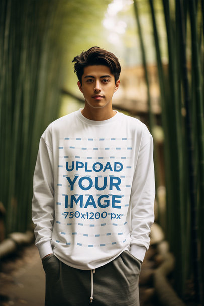 AI-Generated Mockup of a Man Wearing a Sweatshirt by Bamboo Trees m37732