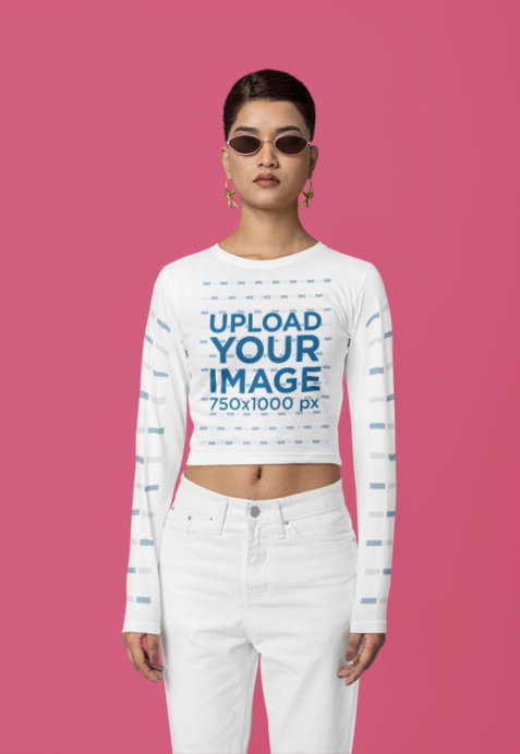 Mockup of a Woman Wearing a The Blazze Crop Top T-Shirt with Long Sleeves