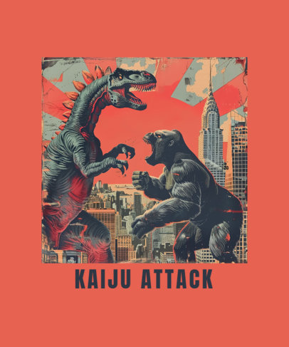 T-Shirt Design Template Featuring a Monsters Fight Inspired by a Famous Kaiju Movie 6066l-6396
