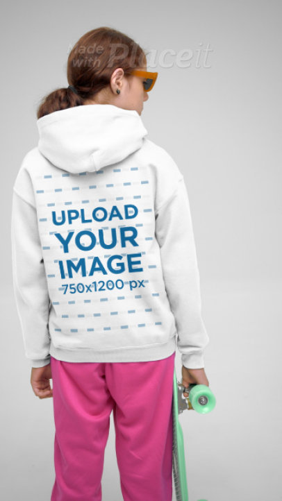 Gildan Pullover Hoodie Video Featuring a Cool Girl Posing With a Skateboard 7902v