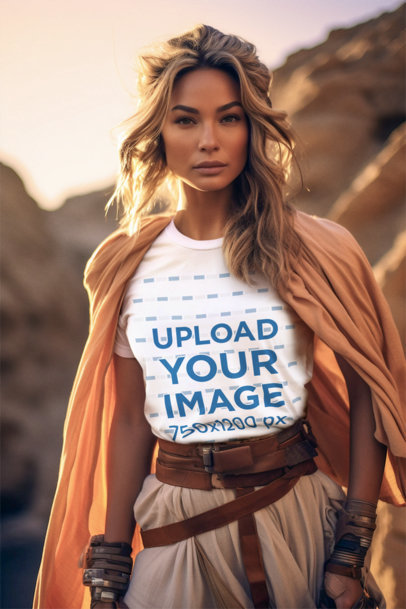 T-Shirt Mockup for May the 4th Featuring an AI-Created Woman Inspired by Star Wars
