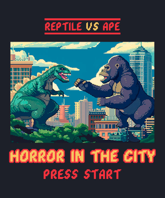 T-Shirt Design Creator Featuring an 8-Bit Kaiju-Inspired Theme