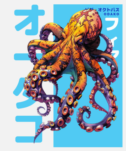 Illustrated T-Shirt Design Template with a Retro Monster Octopus Inspired by a Kaiju 6894g