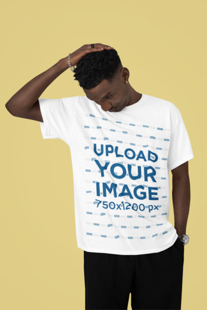 Mockup of a Man with Short Hair Posing in a Round-Neck T-Shirt