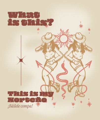 T-Shirt Design Template with Illustrated Cowgirls Dancing 6429